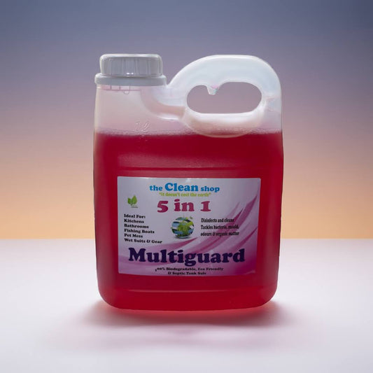 Red container labeled 'Multiguard'  on a gradient background